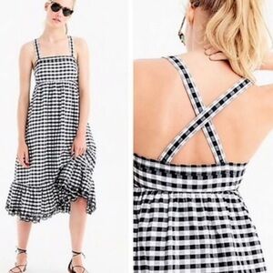 J. Crew Black and White Ruffled Gingham Criss Cross Midi Dress Size 10
